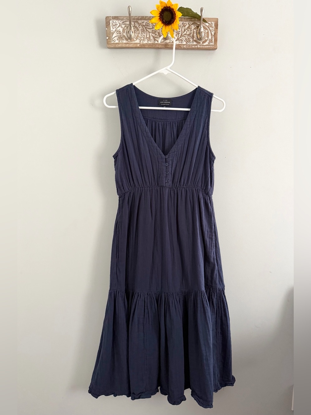 LUCKY BRAND Cotton Gauze Maxi Dress American Navy Sleeveless - Size Small - Picture 2 of 13